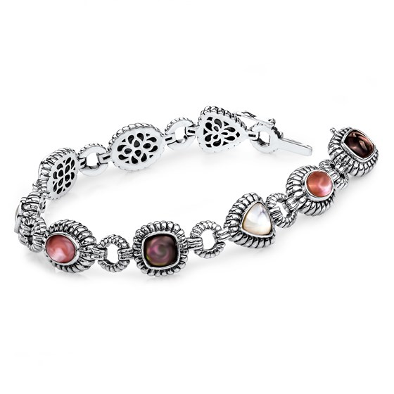 Sterling Silver Pink/Black/White Mother of Pearl Bracelet Sterling Silver Pink/Black/White Mother of Pearl Bracelet